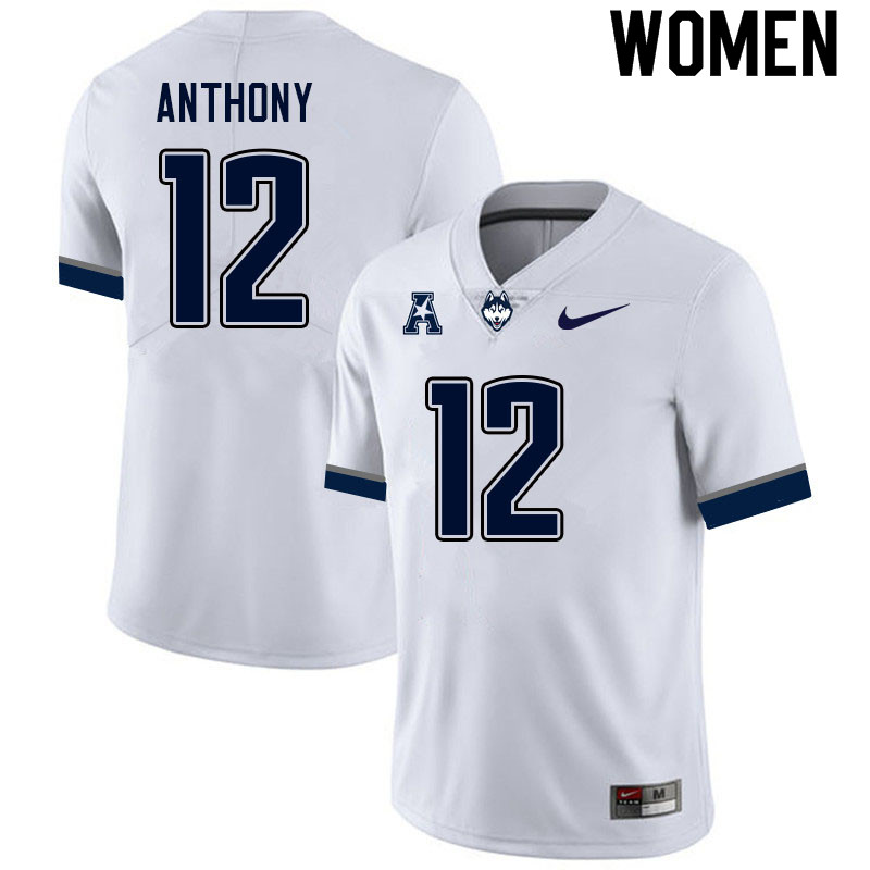 Women #12 Kaleb Anthony Uconn Huskies College Football Jerseys Sale-White - Click Image to Close